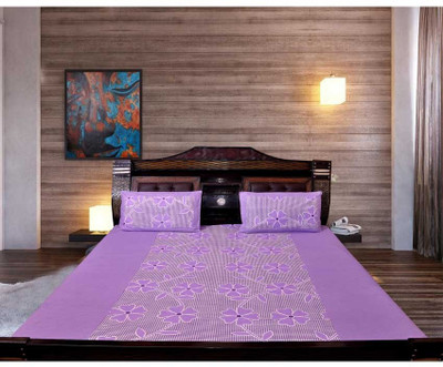 73% OFF on Decor Vatika Polycotton Floral Double Bedsheet 1 Double Bed Sheet, 2 Pillow Covers, Purple