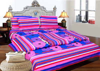 55% OFF on Decor Vatika Cotton Striped Double Bedsheet 1 Bed Sheet, 2 Pillow Covers, Multicolor