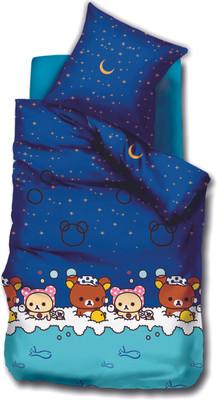 Bianca Cotton Graphic Double Bedsheet 1 Bedsheet, 2 Pillow Covers, Dark Blue