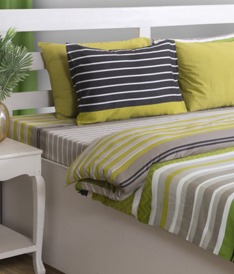 House This Cotton Abstract Double Bedsheet 1 Double Bed Sheet, 2 Pillow Covers, Olive Green