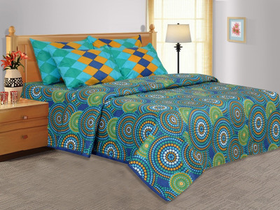 28% OFF on Salona Bichona Cotton Geometric Double Bedsheet 1 Bedsheet, 2 Pillow Covers, Blue