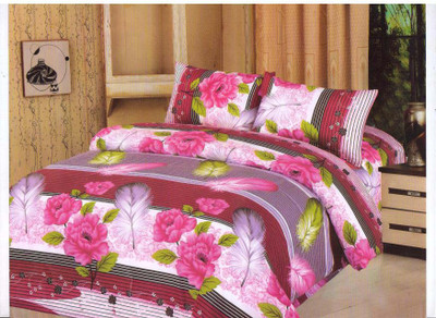 63% OFF on Sats Polycotton Floral Double Bedsheet Bedsheet, two pillow covers, Fuchsia