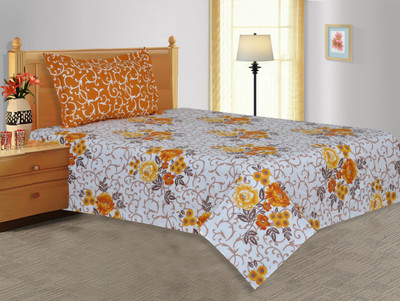 38% OFF on Salona Bichona Cotton Floral Single Bedsheet 1 Bedsheet, 1 Pillow Cover, Orange