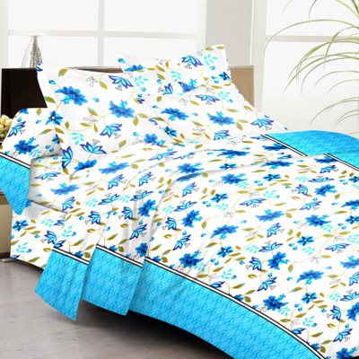 61% OFF on Lali Prints Cotton Floral Double Bedsheet 1 Bedsheet, 2 Pillow Covers, Blue