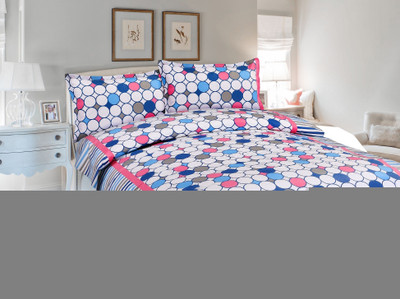 70% OFF on Ahmedabad Cotton Cotton Geometric Single Bedsheet 1 Single Bedsheet & 1 Pillow Cover, Blue, Pink