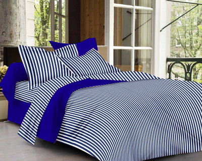 58% OFF on Ahmedabad Cotton Cotton Striped Single Bedsheet 1 Single Bedsheet & 1 Pillow Cover, Blue, White