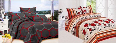 58% OFF on Carah Polyester Printed Double Bedsheet 2 Bedsheets With 4 Pillow Covers, Multicolor