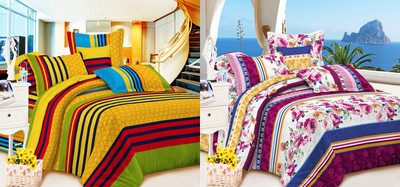 58% OFF on Carah Polyester Printed Double Bedsheet 2 Bedsheet, 4 Pillow Covers, Multicolor