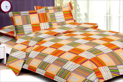 53% OFF on Urban Style Cotton Checkered Double Bedsheet 1 Bedsheeet, 2 Pillow covers, Multicolor