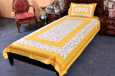 66% OFF on Silkworm Cotton Floral Single Bedsheet Bed Sheet with 1 Pillow Cover, Yellow