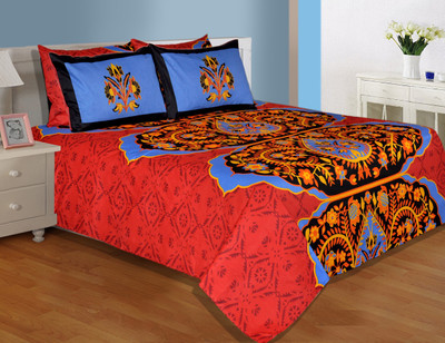 27% OFF on Salona Bichona Cotton Printed Double Bedsheet 1 Double Bedsheet, 2 Pillow covers, Multicolor