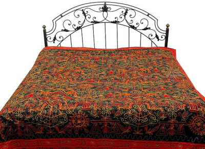 15% OFF on Exotic India Cotton Embroidered Double Bedsheet 1 Bedsheet, Black