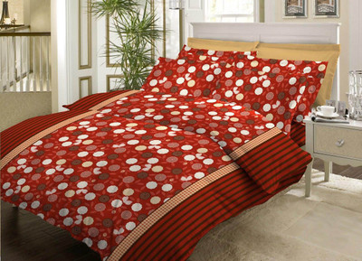 40% OFF on Bombay Dyeing Cotton Polka Double Bedsheet 1Double Bedsheet, 2Pillow Cover, Red