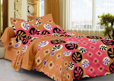 48% OFF on Cenizas Cotton Graphic Double Bedsheet 1 Bedsheet, 2 Pillow Covers, Brown