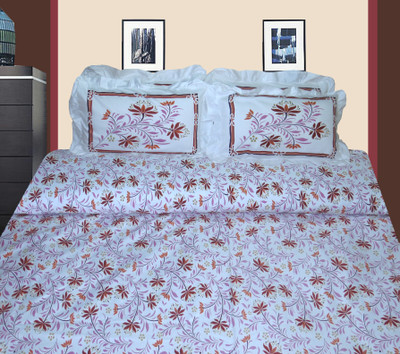 10% OFF on Petals Cotton, Satin Floral Double Bedsheet