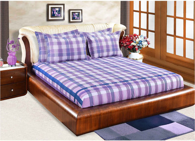 4% OFF on Shayan Homes Cotton Checkered King Bedsheet 1 Bedsheet, 1 Pillow Cover, Purple, Blue
