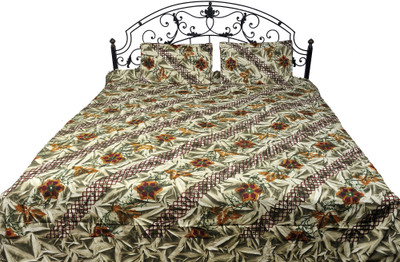 15% OFF on Exotic India Cotton Batik Double Bedsheet 1 Bedspread, 2 Pillow Covers, Green