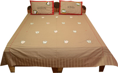 7% OFF on Bichawan Cotton Embroidered Double Bedsheet