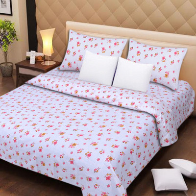 59% OFF on IWS Cotton Floral Queen Bedsheet 1 Bedsheet, 2 Pillow cover, White