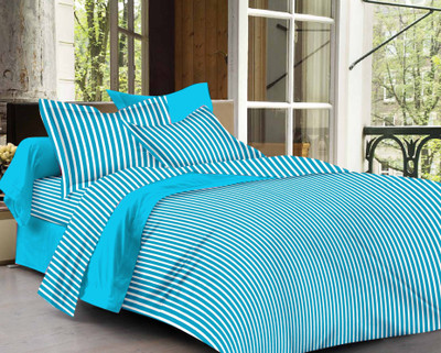 58% OFF on Ahmedabad Cotton Cotton Striped Single Bedsheet 1 Single Bedsheet & 1 Pillow Cover, Blue, White