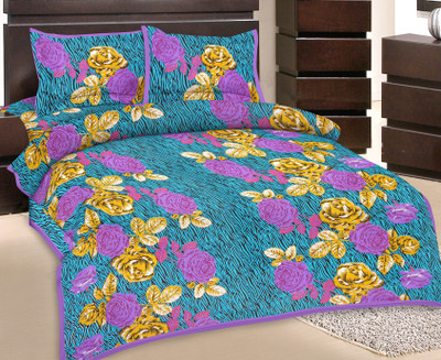 50% OFF on GRJ India Cotton Printed Double Bedsheet 1 Bedsheet, 2 Pillow Cover, Multicolor