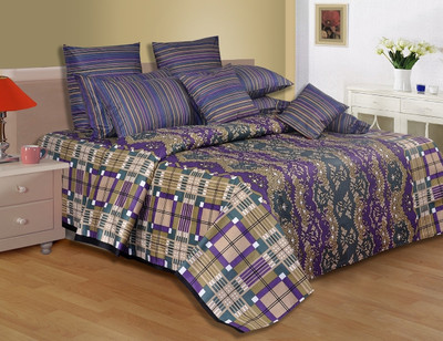 28% OFF on Salona Bichona Cotton Checkered Double Bedsheet 1 Bedsheet, 2 Pillow Covers, Purple