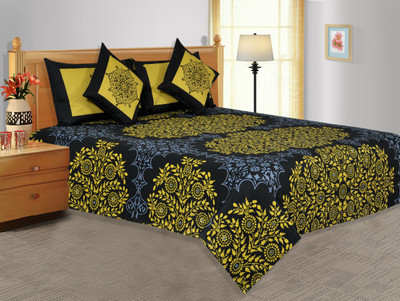 21% OFF on Salona Bichona Cotton Geometric Double Bedsheet 1 Bedsheet, 2 Pillow Covers, Yellow