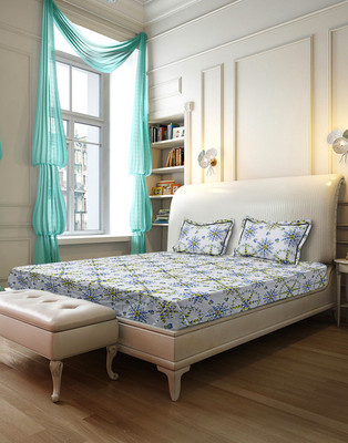 62% OFF on SEJ by Nisha Gupta Cotton Floral King Bedsheet 1 Bedsheet, 2 Pillow Cover, White, Blue