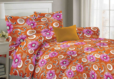55% OFF on DreamFly Cotton Floral Double Bedsheet