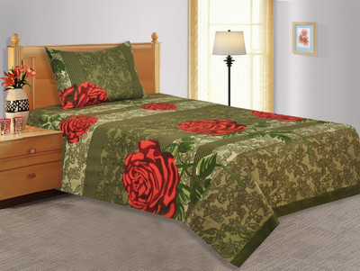 50% OFF on Salona Bichona Cotton Floral Single Bedsheet 1 Single Bedsheet, 1 Pillow Cover, Green