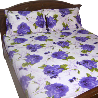 51% OFF on Looms of India Cotton Floral Double Bedsheet 1 Bedsheet, 2 Pillow Covers, White
