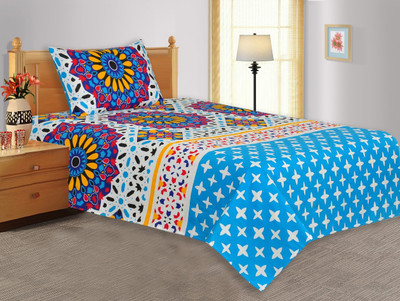 20% OFF on Salona Bichona Cotton Damask Single Bedsheet 1 Single Bedsheet, 1 Pillow Cover, Blue