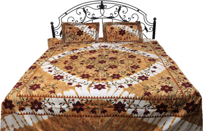 15% OFF on Exotic India Cotton Printed Double Bedsheet 1 Bedspread, 2 Pillow Covers, Gold