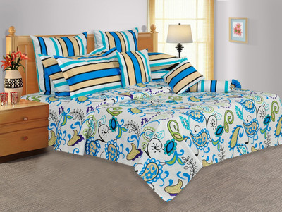 33% OFF on Salona Bichona Cotton Paisley Double Bedsheet 1 Double Bedsheet, 2 Pillow Covers, White