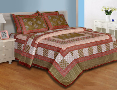 28% OFF on Salona Bichona Cotton Abstract Double Bedsheet 1 Bedsheet, 2 Pillow Covers, Multicolor