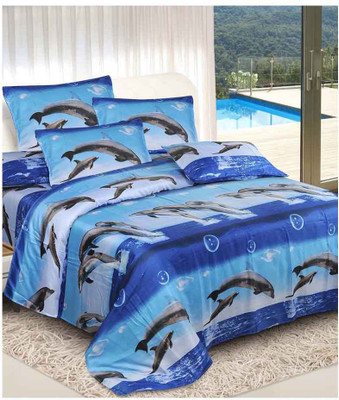 40% OFF on Thefancymart Polyester Printed Double Bedsheet 1 Double Bed Sheet With 2 Pillow Cover, Blue