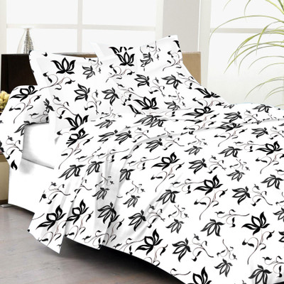 61% OFF on Lali Prints Cotton Floral Double Bedsheet 1 Bedsheet, 2 Pillow Covers, White
