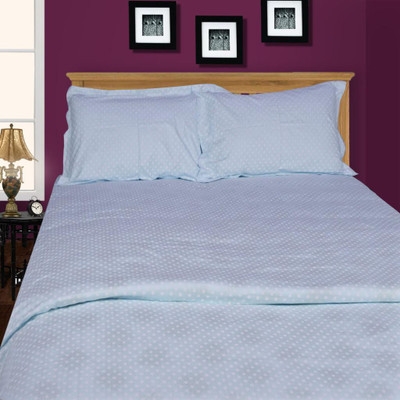 Just Linen Cotton Polka Double Bedsheet 1 Super Large Size Flat Sheet, 2 Regular Size Pillow Covers, Blue