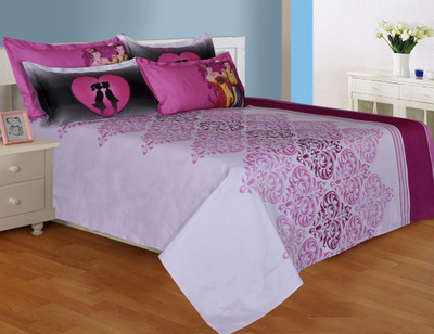 26% OFF on Salona Bichona Satin Abstract King Bedsheet 1 Bedsheet, 2 Pillow Covers, White