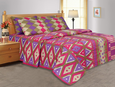 28% OFF on Salona Bichona Cotton Checkered Double Bedsheet 1 Bedsheet, 2 Pillow Covers, Pink