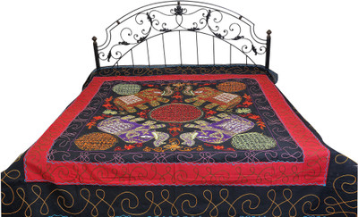 16% OFF on Exotic India Cotton Embroidered Double Bedsheet 1 Bedspread, Red