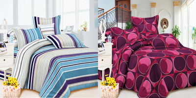 58% OFF on Carah Polyester Printed Double Bedsheet 2 Bedsheet, 4 Pillow Covers, Multicolor