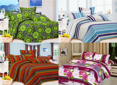 58% OFF on Carah Polyester Printed Double Bedsheet 4 Bedsheet, 8 Pillow Covers, Multicolor