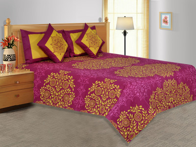 21% OFF on Salona Bichona Cotton Geometric Double Bedsheet 1 Bedsheet, 2 Pillow Covers, Purple