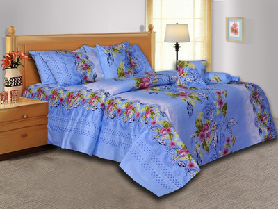 32% OFF on Salona Bichona Cotton Floral Double Bedsheet 1 Bedsheet, 2 Pillow Covers, Blue, Black