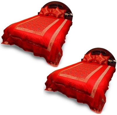 40% OFF on Sunshine Rajasthan Polyester Silk Blend Printed Double Bedsheet 2 Double Bedcover, 4 Cushion Covers, 4 Pillow Covers, Red