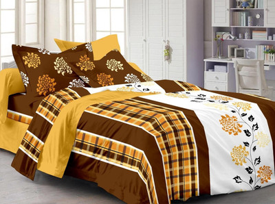 12% OFF on Cenizas Cotton Abstract Double Bedsheet 1 Double Bedsheet, 2 Pillow Covers, Yellow