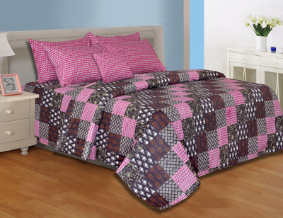 28% OFF on Salona Bichona Cotton Abstract Double Bedsheet 1 Bedsheet, 2 Pillow Covers, Multicolor