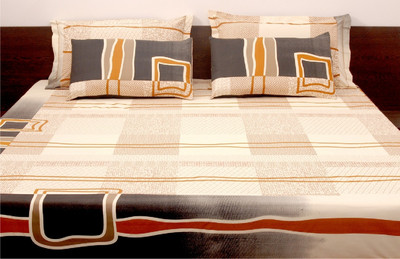 Livanto Cotton Abstract Queen Bedsheet 1 Bedsheet, 2 Pillow Covers, Multicolor