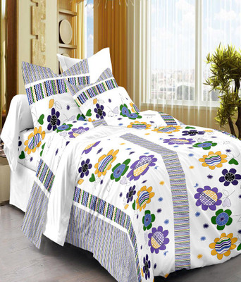 58% OFF on Trendy Home Cotton Floral Double Bedsheet 1 Double Bedsheet with 2 Pillow Covers, Purple, White